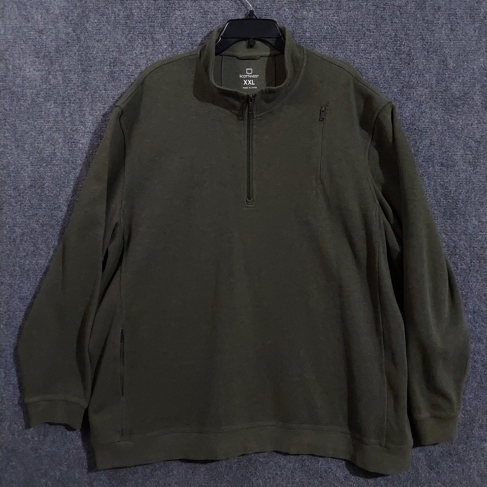 SCOTTeVEST Sweater Mens 2XL Green Cotton 1/4 Zip Mock Neck Pockets Outdoors TEC